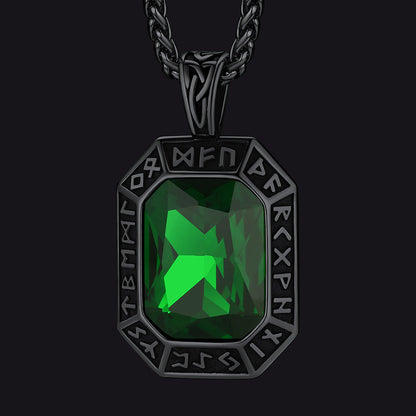 Engraved Crystal Dog Tag Necklace With Viking Runes for