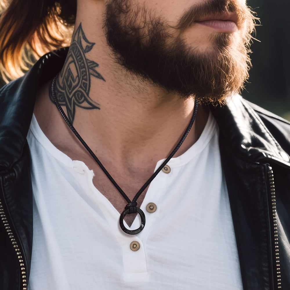 Viking Mobius Circle Leather Necklace Adjustable Leather Chain for