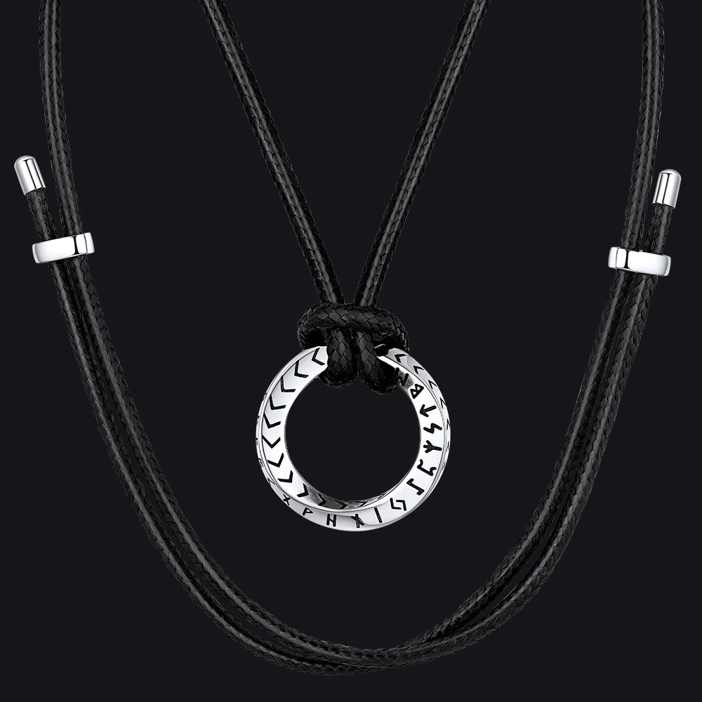 Viking Mobius Circle Leather Necklace Adjustable Leather Chain for