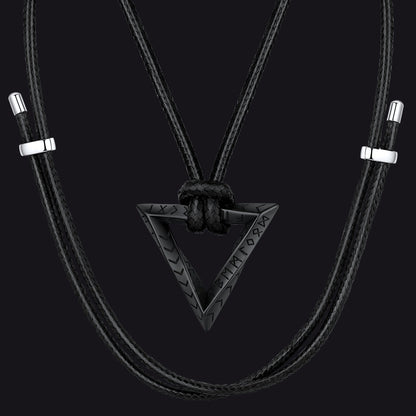 Viking Rune Mobius Triangle Pendant Necklace With Leather Chain