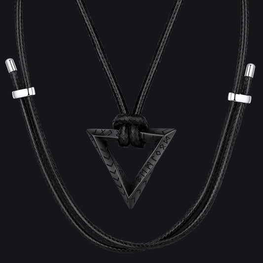 Viking Rune Mobius Triangle Pendant Necklace With Leather Chain