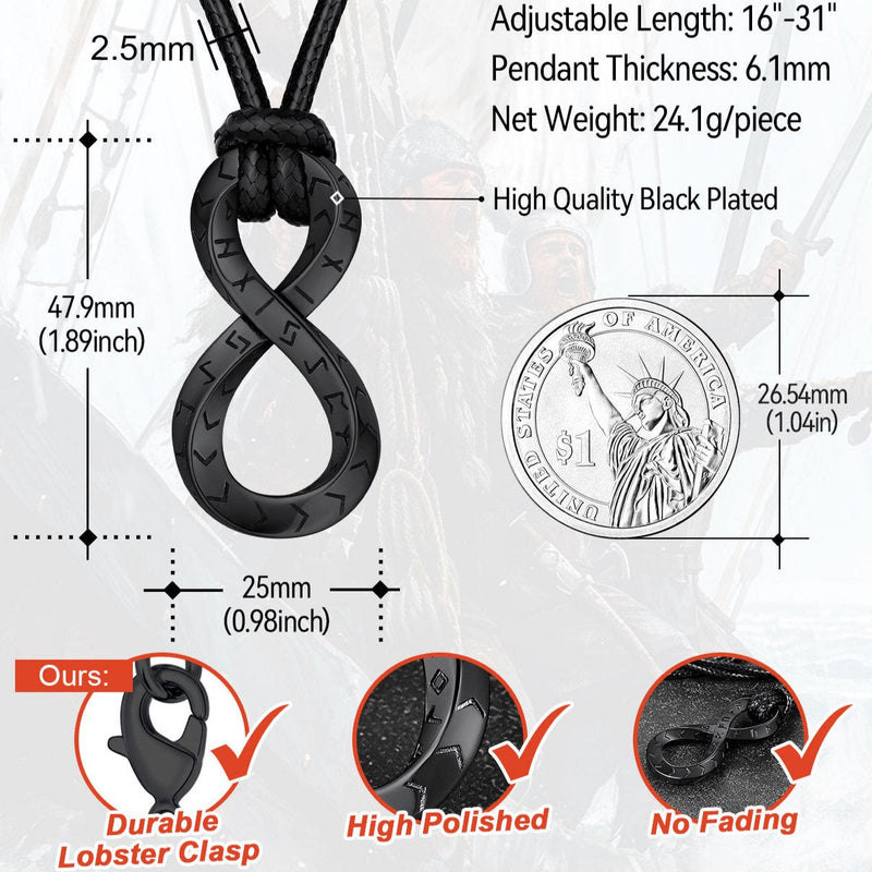 Viking Mobius Infinity Necklace Adjustable Leather Chain for