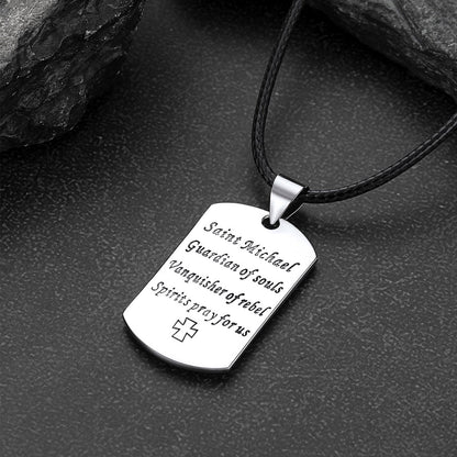 Catholic Archangel Saint Michael Dog Tag Necklace for