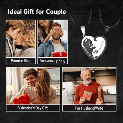 Custom Cat Heart Matching Puzzle Necklaces for Couples Bff