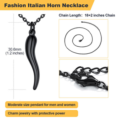 Cornicello Italian Horn Amulet Pendant Necklace for
