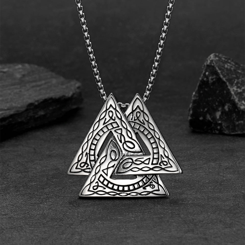 Viking Norse Odin Triangle Valknut Pendant Necklace for