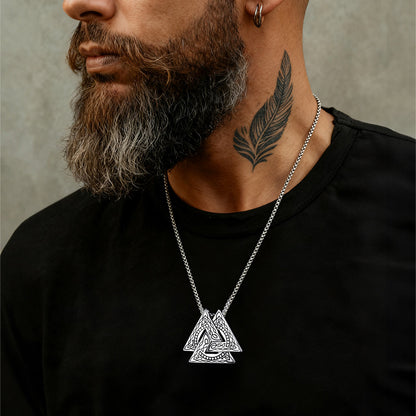 Viking Norse Odin Triangle Valknut Pendant Necklace for