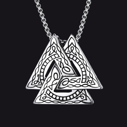 Viking Norse Odin Triangle Valknut Pendant Necklace for