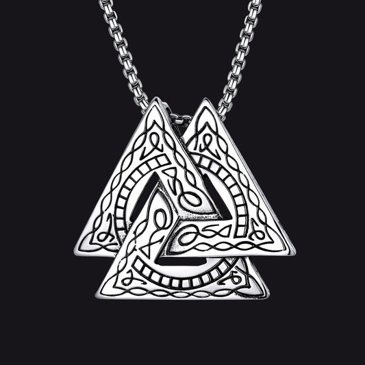 Viking Norse Odin Triangle Valknut Pendant Necklace for
