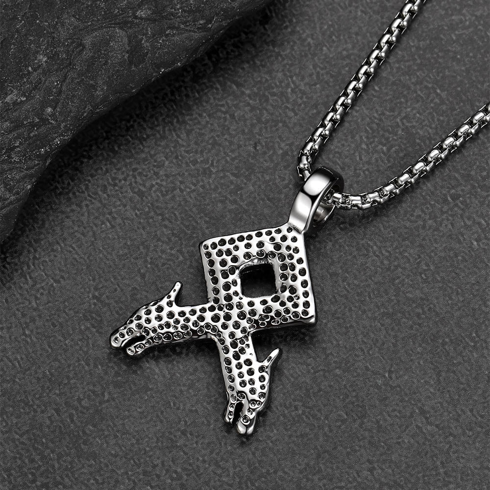 Viking Othala Rune Wolf Heads Pendant Necklace for