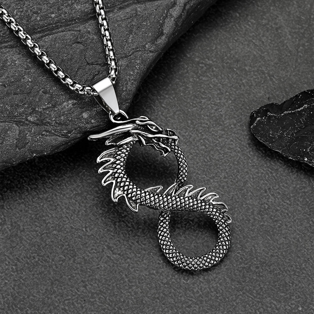 Punk Infinity Dragon Pendant Necklace for