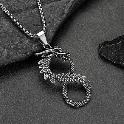 Punk Infinity Dragon Pendant Necklace for
