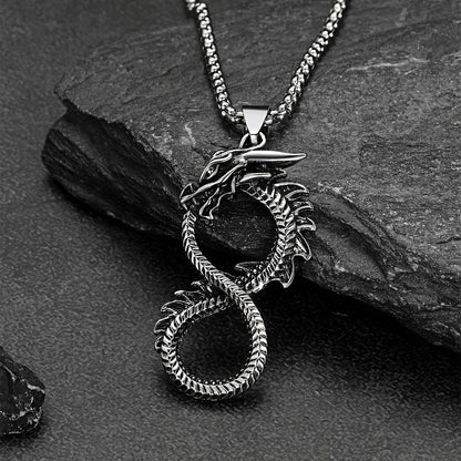 Punk Infinity Dragon Pendant Necklace for