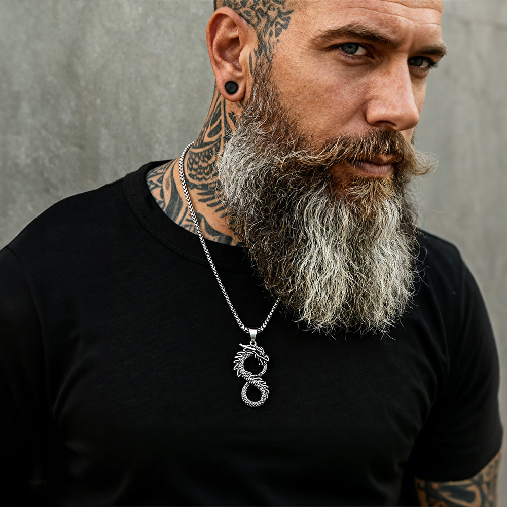Punk Infinity Dragon Pendant Necklace for