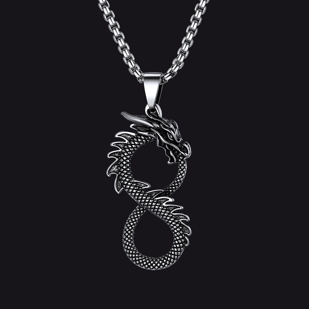 Punk Infinity Dragon Pendant Necklace for