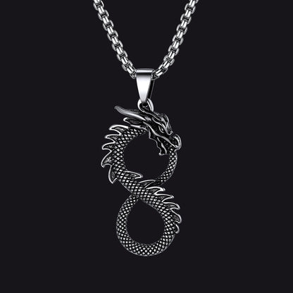 Punk Infinity Dragon Pendant Necklace for