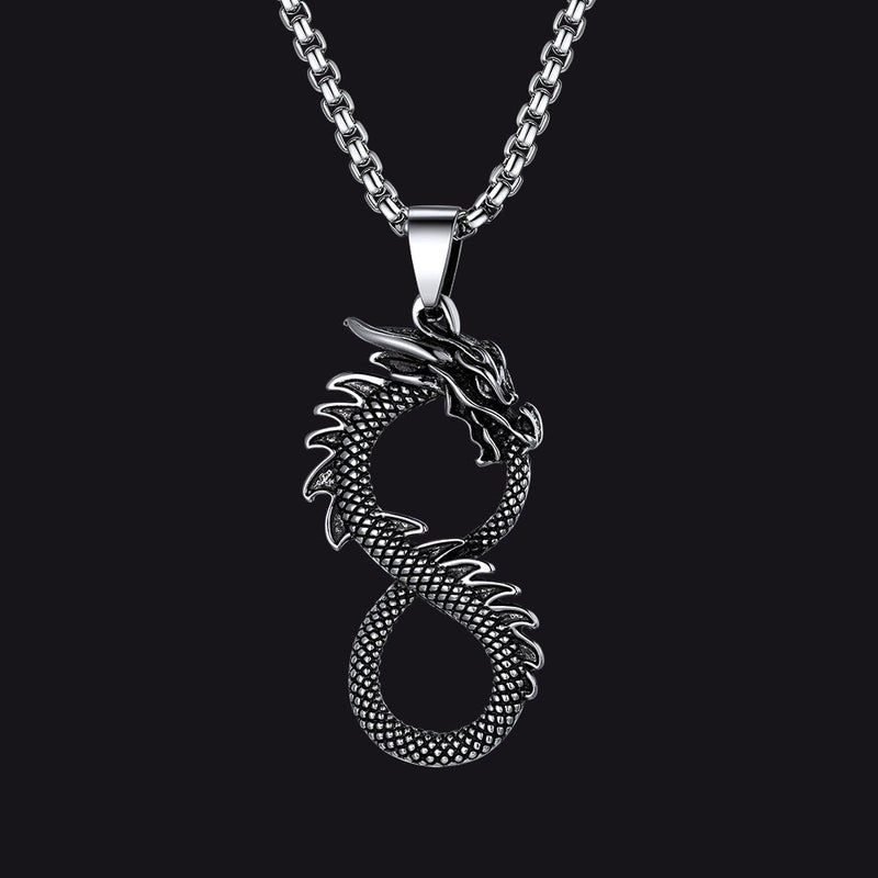 Punk Infinity Dragon Pendant Necklace for