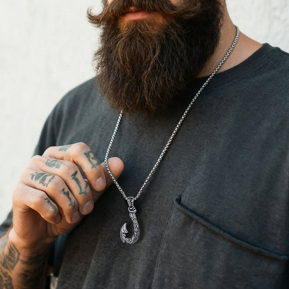 Viking Fish Hook Pendant Amulet Necklace for