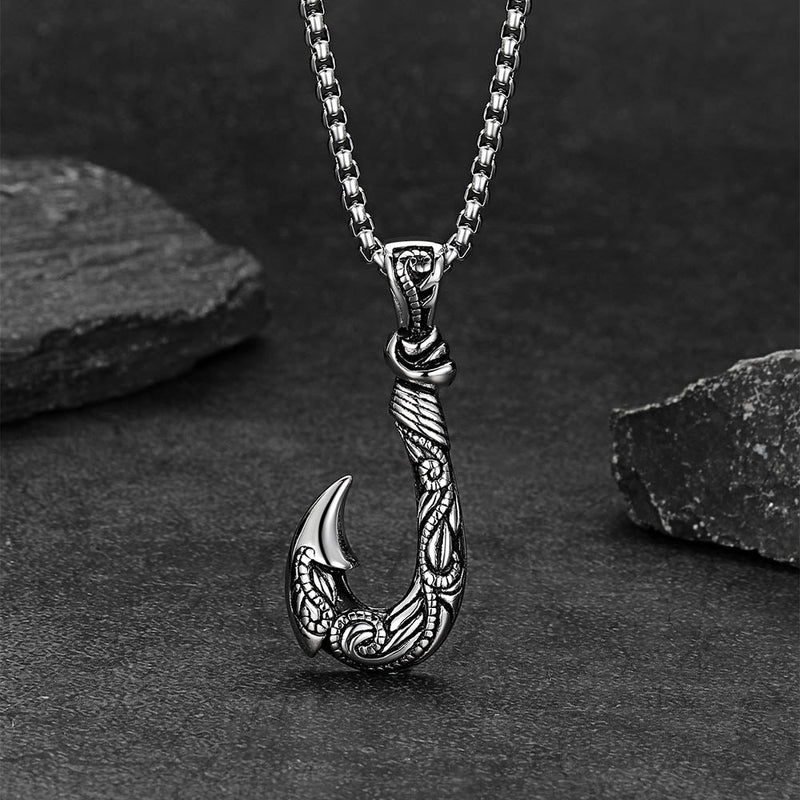 Viking Fish Hook Pendant Amulet Necklace for
