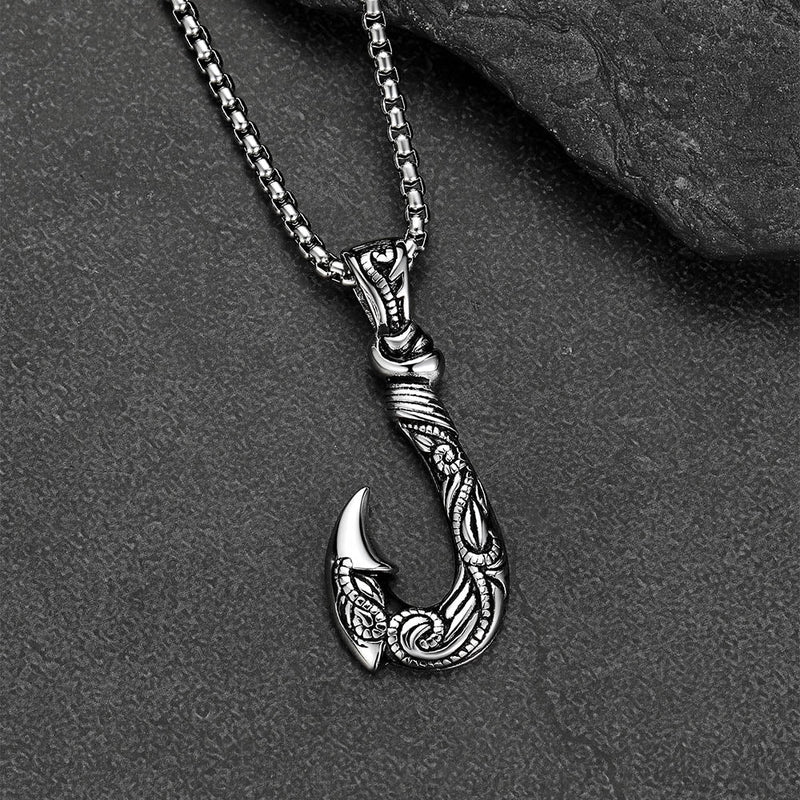 Viking Fish Hook Pendant Amulet Necklace for