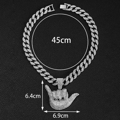 Full Diamond 666 Hand Pendant With Cuban Chain Necklace for