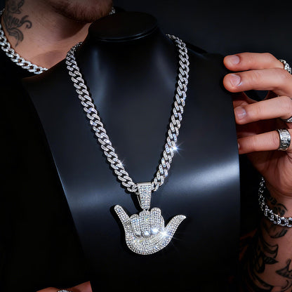 Full Diamond 666 Hand Pendant With Cuban Chain Necklace for