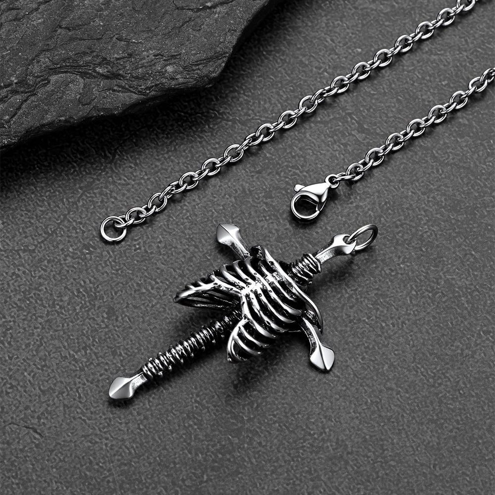 Gothic Jesus Skeleton Cross Pendant Necklace for