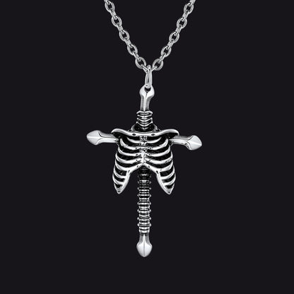 Gothic Jesus Skeleton Cross Pendant Necklace for