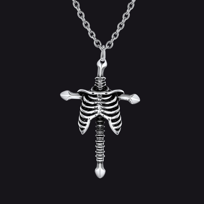 Gothic Jesus Skeleton Cross Pendant Necklace for
