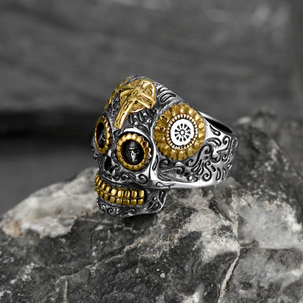 Gothic Punk Sugar Skull Ring for