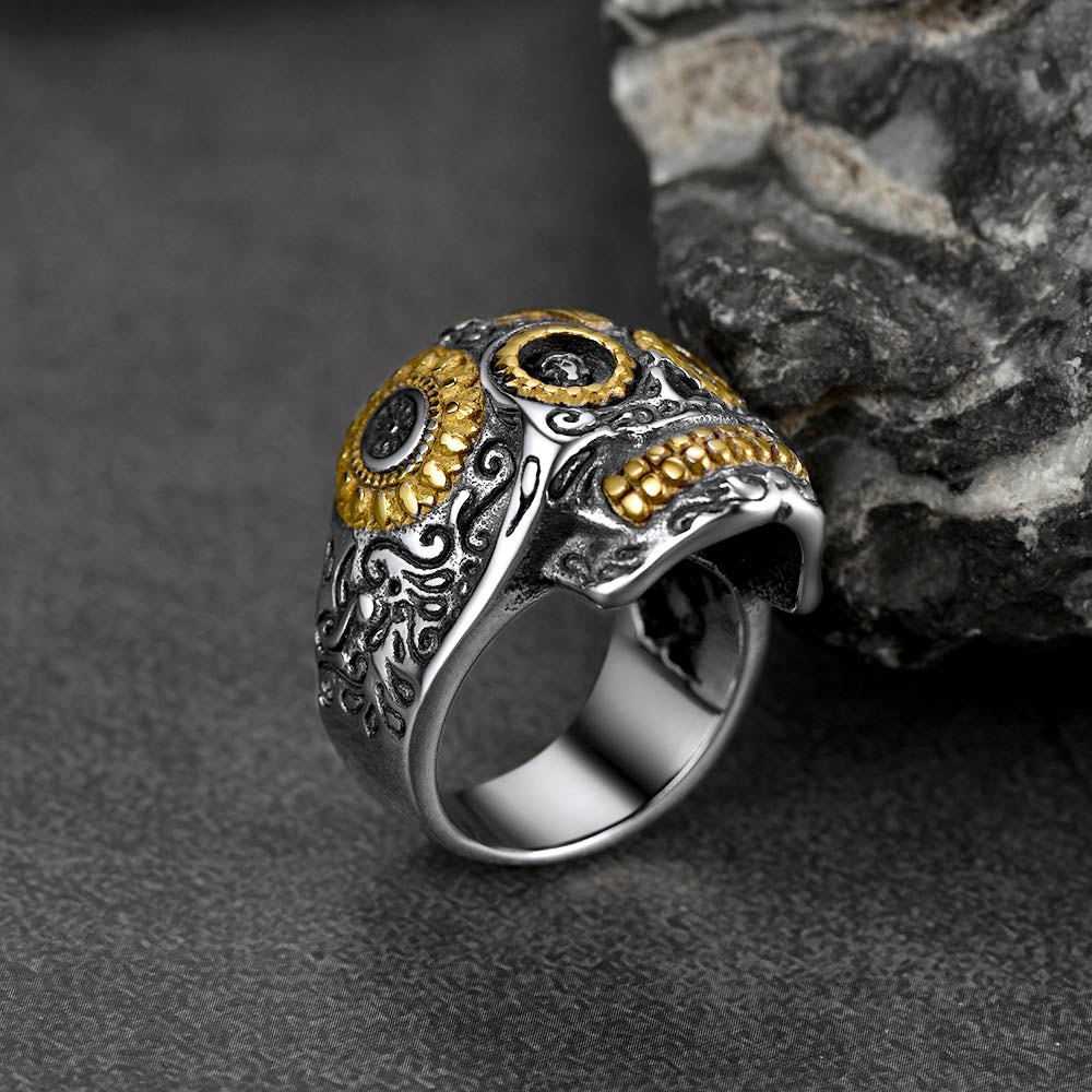 Gothic Punk Sugar Skull Ring for