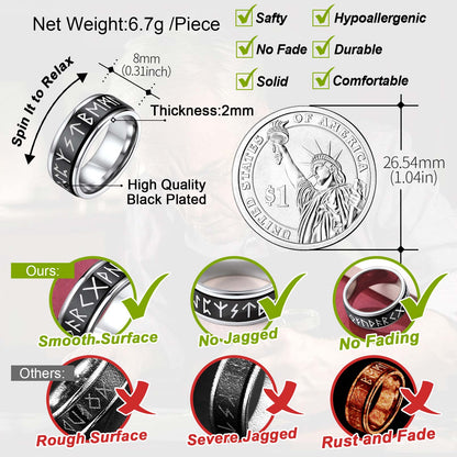 Viking Runes Fidget Anxiety Stainless Steel Ring for Couple