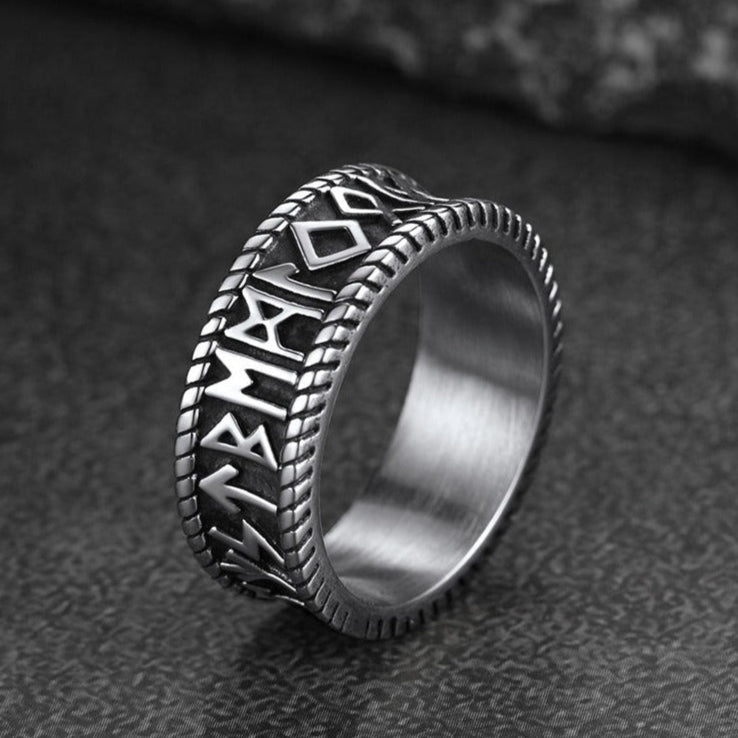 Stainless Steel Norse Viking Runes Band Ring for