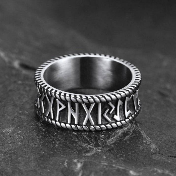 Stainless Steel Norse Viking Runes Band Ring for