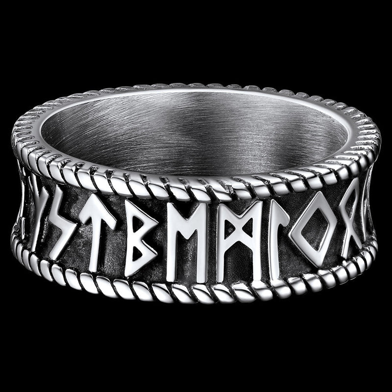 Stainless Steel Norse Viking Runes Band Ring for