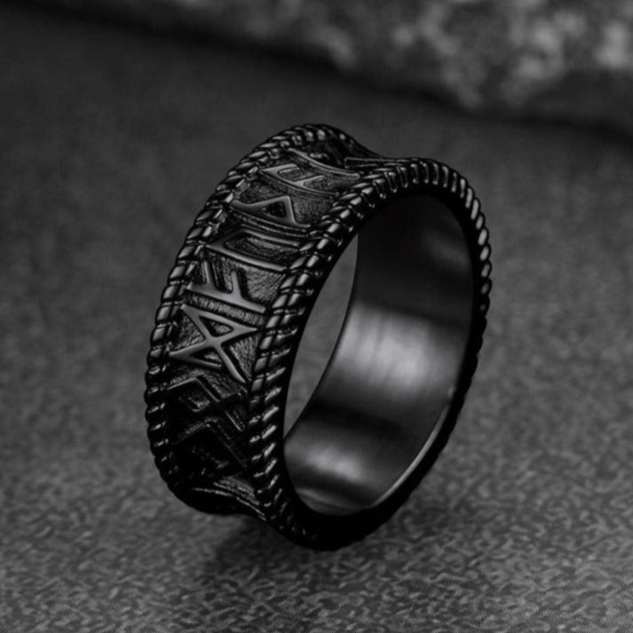 Stainless Steel Norse Viking Runes Band Ring for
