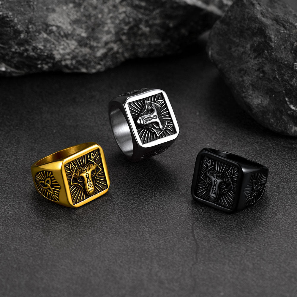 Norse Viking Wolf Signet Ring for
