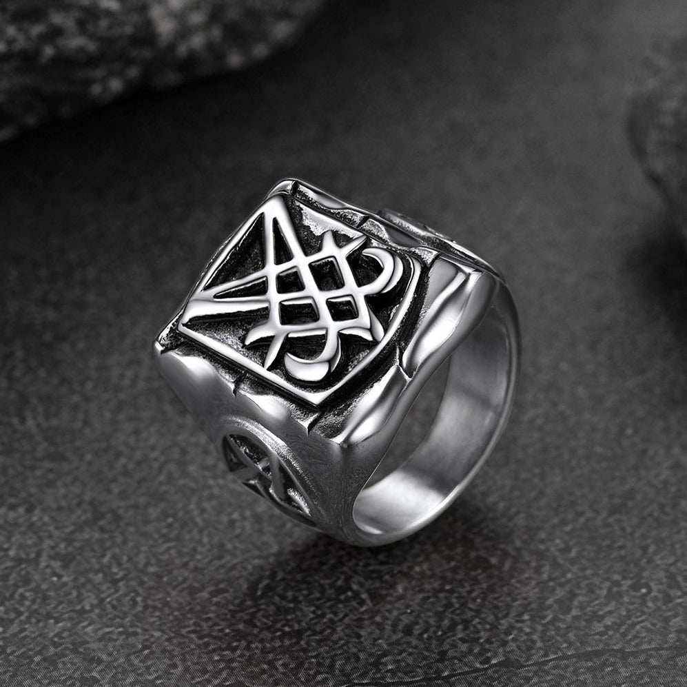 Satanic Lucifer Stainless Steel Signet Ring for