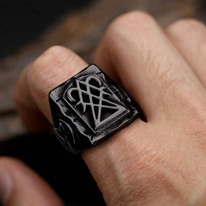 Satanic Lucifer Stainless Steel Signet Ring for