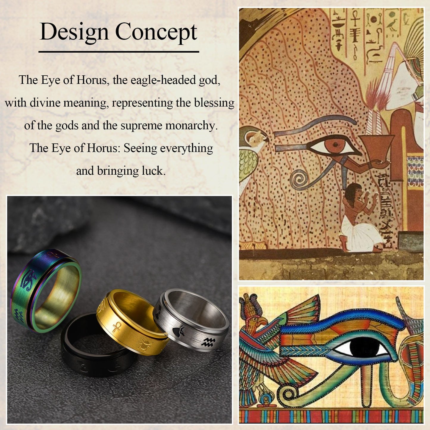 Egyptian Eye of Horus Spinning Fidget Anxiety Ring