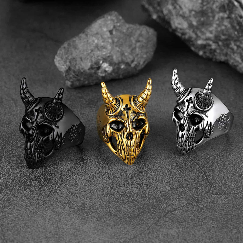 Satanic Baphomet Goat Skull Head Ring for