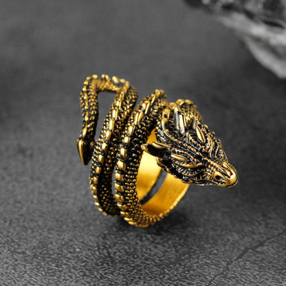 Punk Coiled Dragon Stainless Steel Ring for