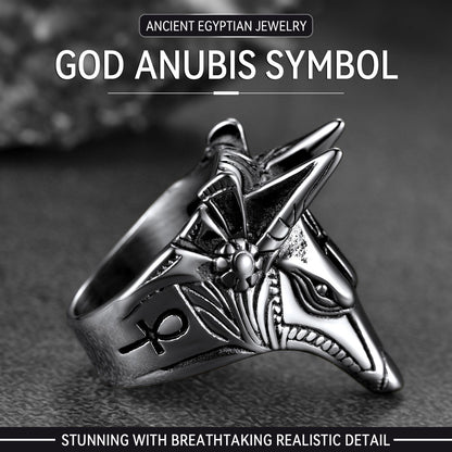 Ancient Egyptian Anubis Ring With Ankh Cross for