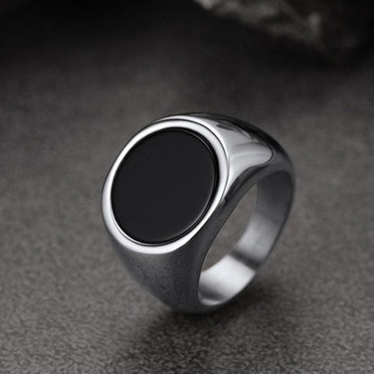 Round Black Onyx Signet Ring for Stainless Steel