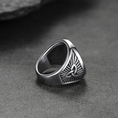 Black Onyx Signet Ring With Viking Runes for