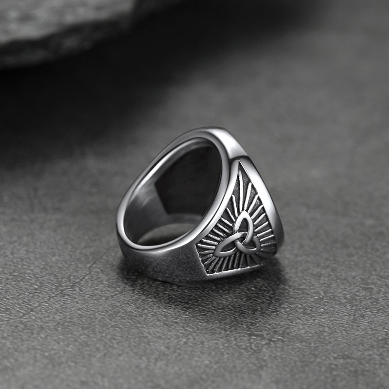 Black Onyx Signet Ring With Viking Runes for