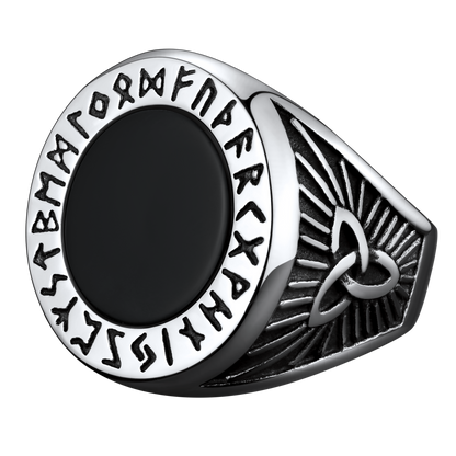 Black Onyx Signet Ring With Viking Runes for