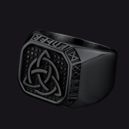 Celtic Knot Signet Ring With Viking Runes