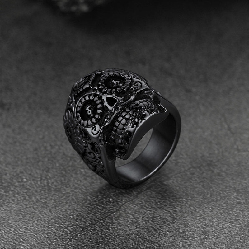 Punk Masonic Sugar Skull Ring for