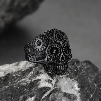 Punk Masonic Sugar Skull Ring for